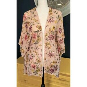 Kimono Size Small Floral Sheer Boho Feminine Short Sleeves Open Front Women's